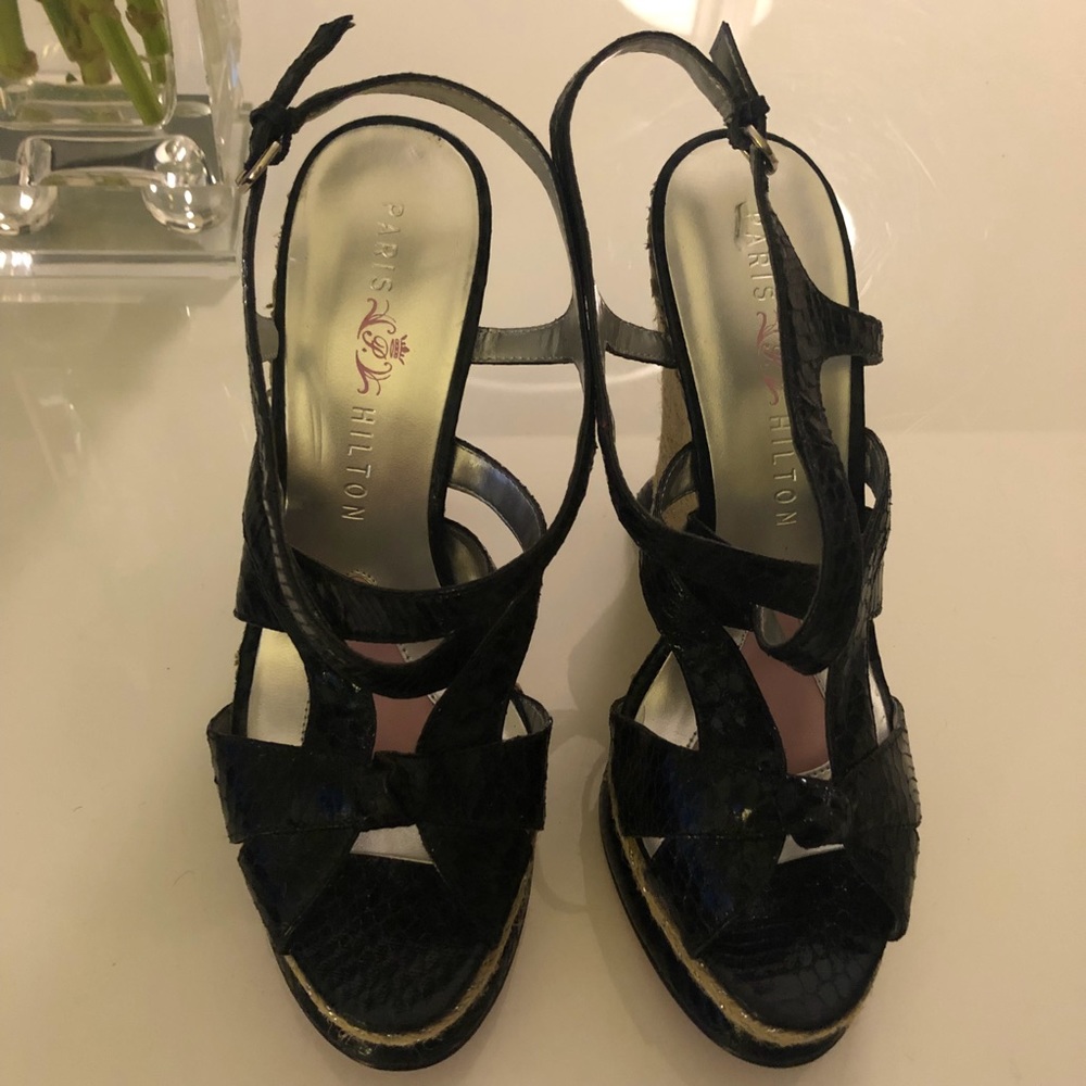 Black Python Braided W/Silver Espadrille Wedges - image 2